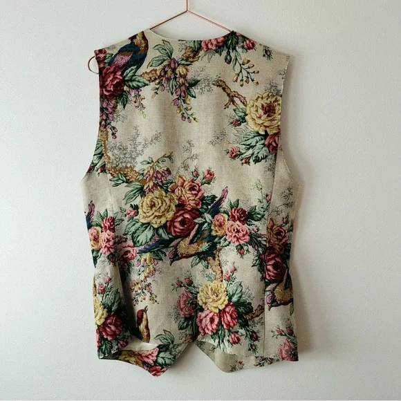 F. L. Malik Vintage 90s floral tapestry vest linen blend boho - Picture 8 of 11